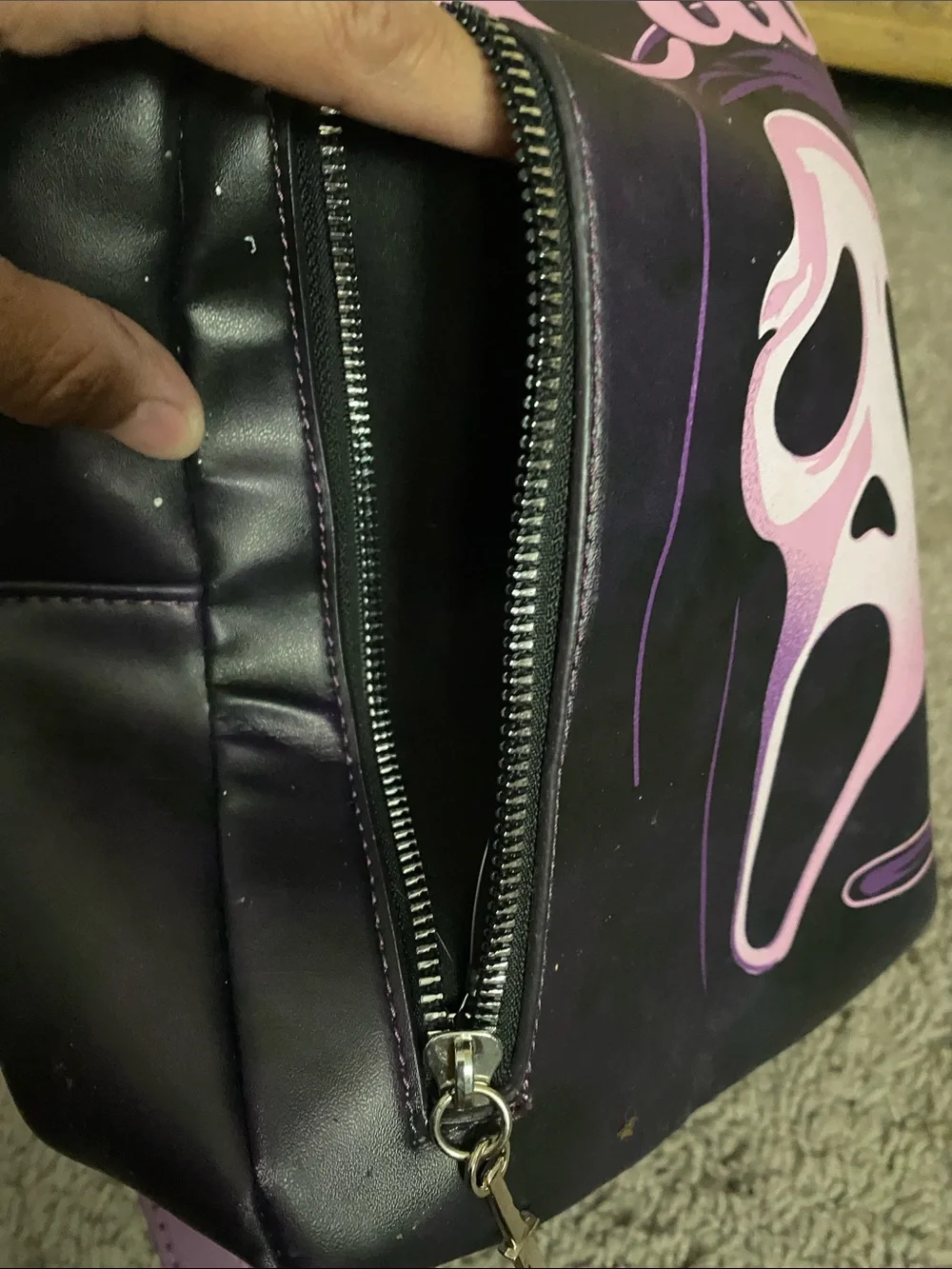 Scream Call Me' Ghost Print Mini Backpack - Purple/Pink